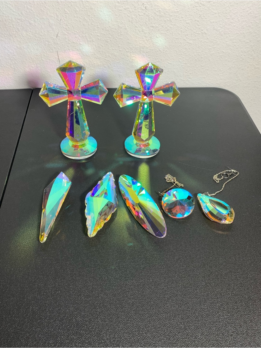 Aurora Crystal Cross & Pendant Set in Iridescent Rainbow